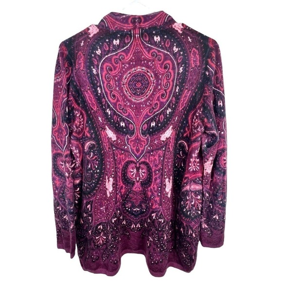 Talbots Woman Purple Paisley Wool Blend Open Cardigan Size X Lambswool - Picture 8 of 10